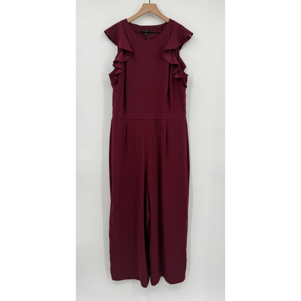 J Crew Jumpsuit 18 TALL Burgundy Ruffle Sleeveless Wide Leg Crop Back Cutout NEW